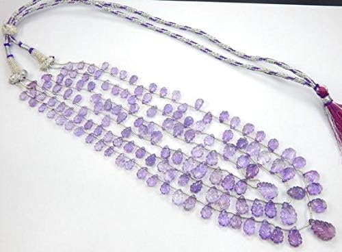 Natural Amethyst Carving Drop Beads 8x18 mm braiollites Beads, paer Beads 3 Strand in 1 Necklace 18 inch Code-HIGH-47059