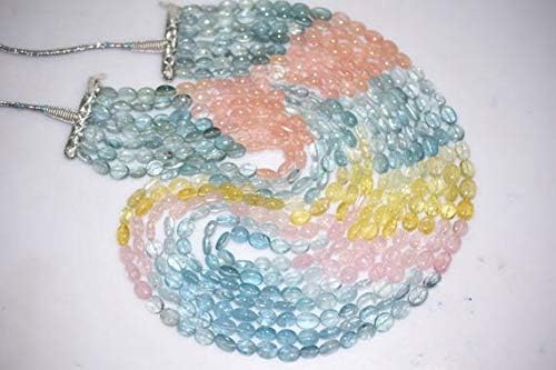 natural multi aquamarine smooth oval beads necklace 7x9 to 8x10 mm,7 line aquamarine oval beads 24 inch necklace