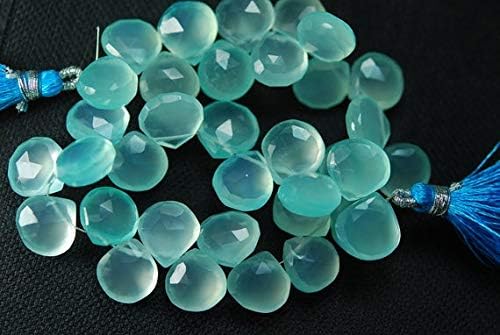 8 Inches, AAA Aqua Chalceny Faceted Heart Briolettes 10mm Large Size Code-HIGH-65407