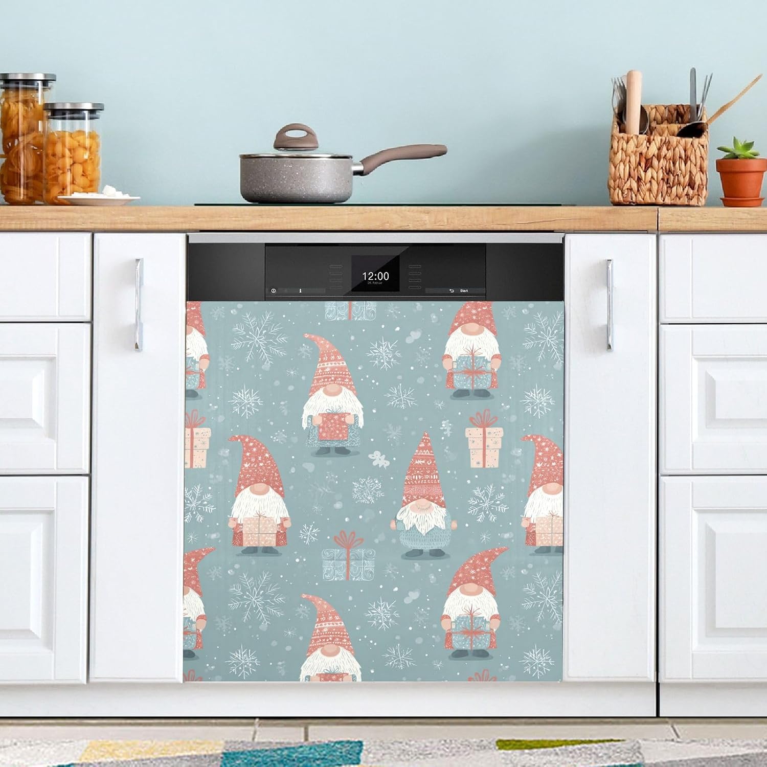 Pfrewn Christmas Winter Magnetic Dishwasher Cover Christmas Gnome in Santa Hat Present Box (3) Fridge Door Covers Kitchen Decal Vinyl Panel Decorative Refrigerator Laundry Appliances 23x26in