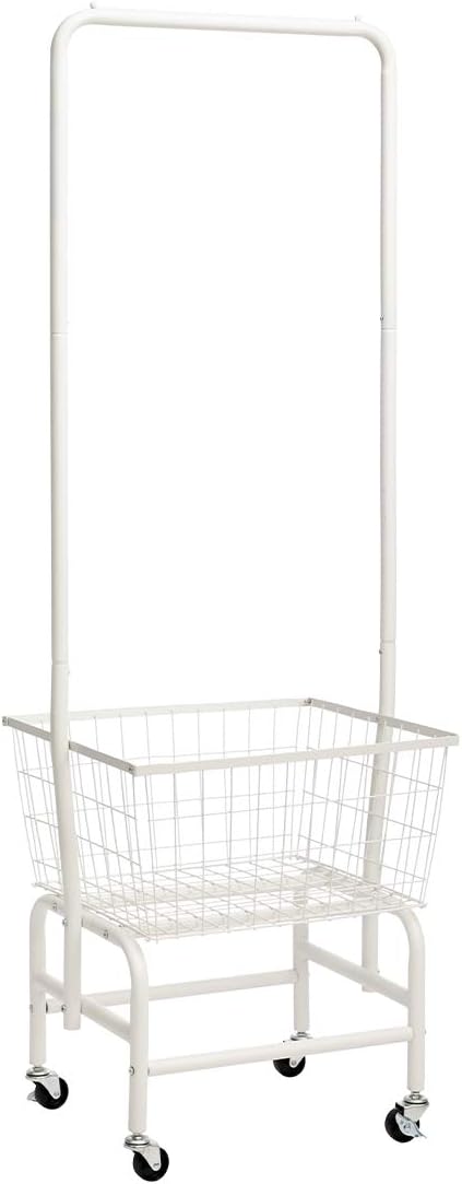 ALIMORDEN Laundry Cart with Clothes Rack, Rolling Laundry Butler with Wire Storage Rack，Black