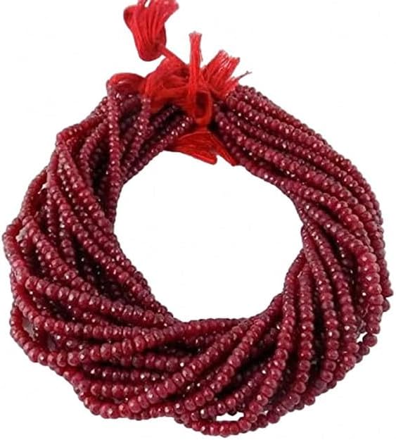 Full Corundum Ruby Faceted Rondelle - Beads Measure 3-4mm - 13.5 Inch Long lot of 25 Strands CHIK-STRD-98836