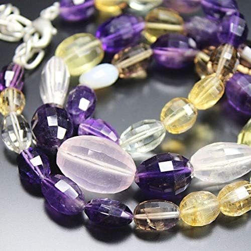 citrine amethyst rose quartz tumbled freeform faceted 17'' long strand gemstone beads, jewelry supplies for jewelry making, for meditation jewellery gemstone 16mm to 22mm
