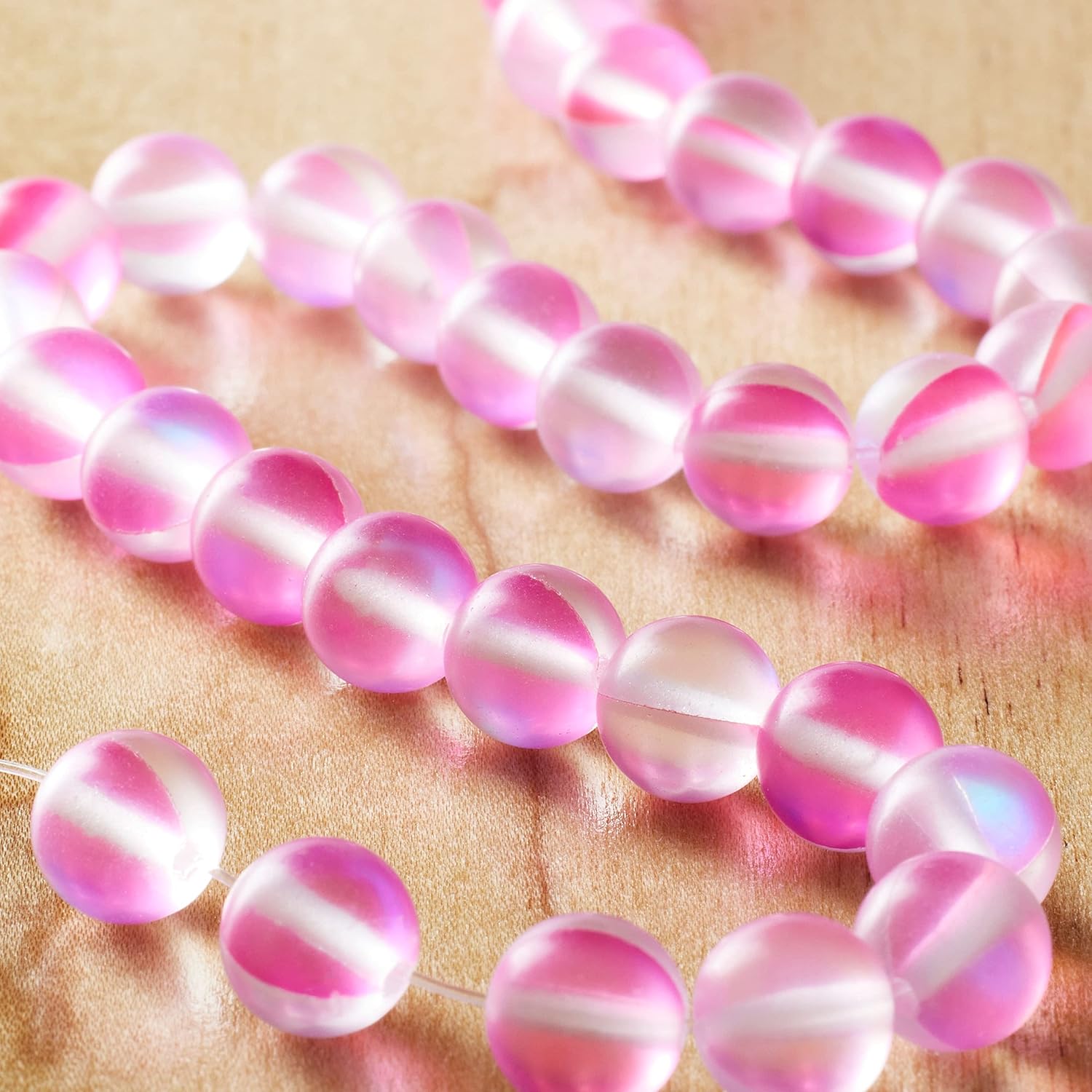 Bead Landing Matte Pink Synthetic Opal Glass Round Beads, 8mm, 12 Pack