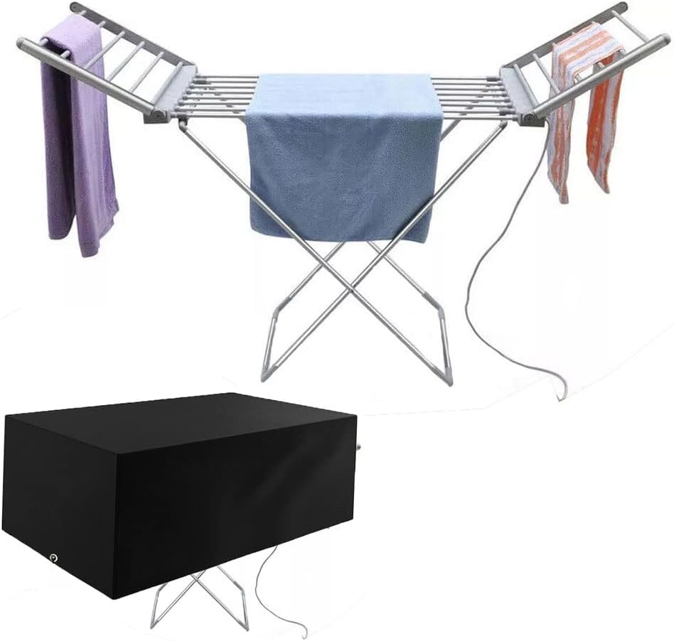 Electric Heated Clothes Airer Dryer with Cover EnergyEfficient Indoor Airer for Wet Laundry Drying Folding Winged Rack with 18 Bars