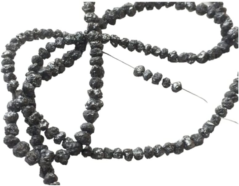 3-4mm Black Rough Diamonds, Black Raw Diamond Beads, Black Uncut Diamonds, Raw Black Diamond Beads For Jewelry (4IN To 16IN Options), 3 MM - 4 MM