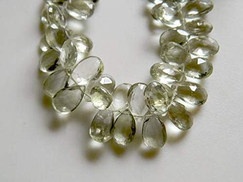 Green Amethyst Beads, Faceted Briolettes, Pear Beads, 7x10mm to 8x14mm Each, 8 Inch Strand Code-HIGH-48363