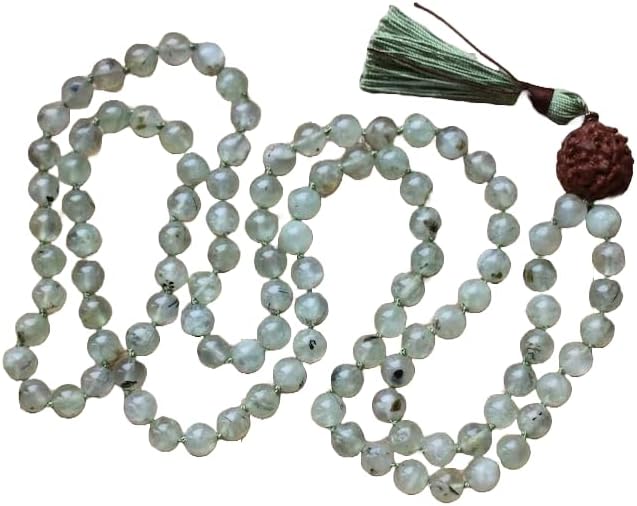 Natural Prehnite and Rudraksha 8mm 108 Mala Beads, Spiritual, Meditation Beads, Reiki, Japa Mala, Buddhist Prayer Beads, Yoga Bracelet, healing beads LKMALA-RRGU-2939