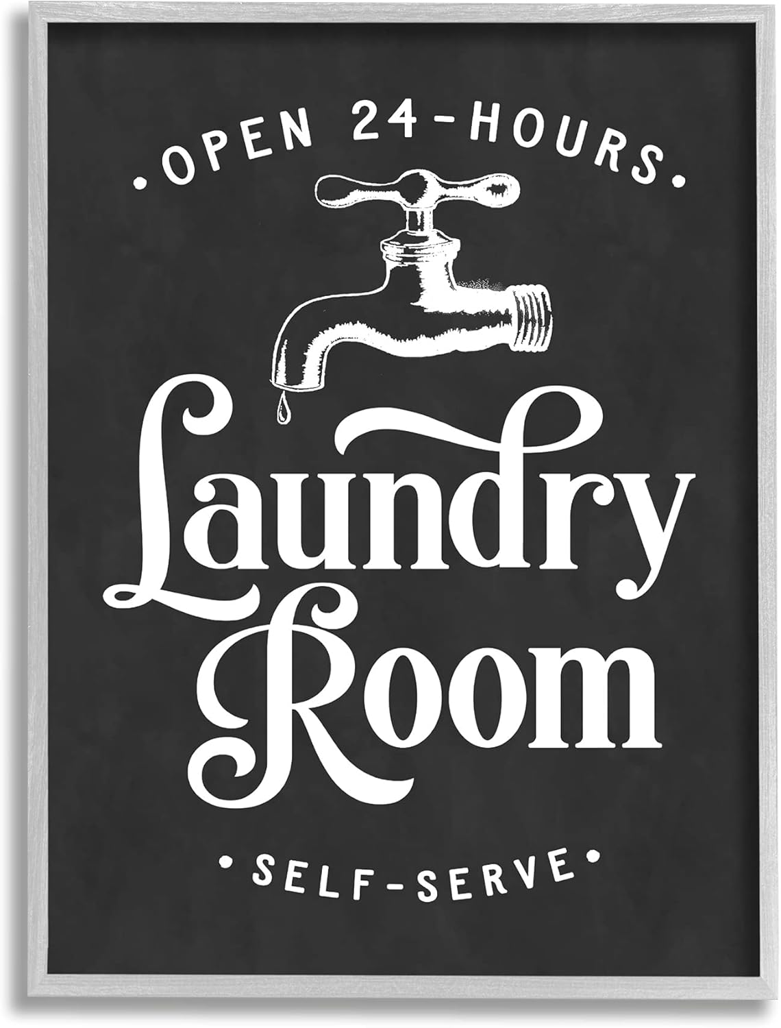 Stupell Industries Laundry Room Self-Service Sign Vintage Faucette Illustration, Designed by Lettered and Lined Gray Framed Wall Art, Grey