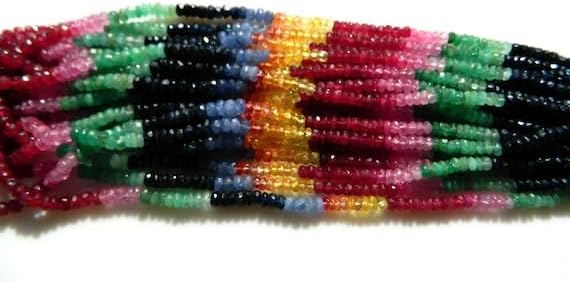 BEADS GEMSTONE 1 Strand Natural Multi Sapphire Beads, Sapphire Rondelles, 3mm Beads, 15 inches Code-HIGH-15760