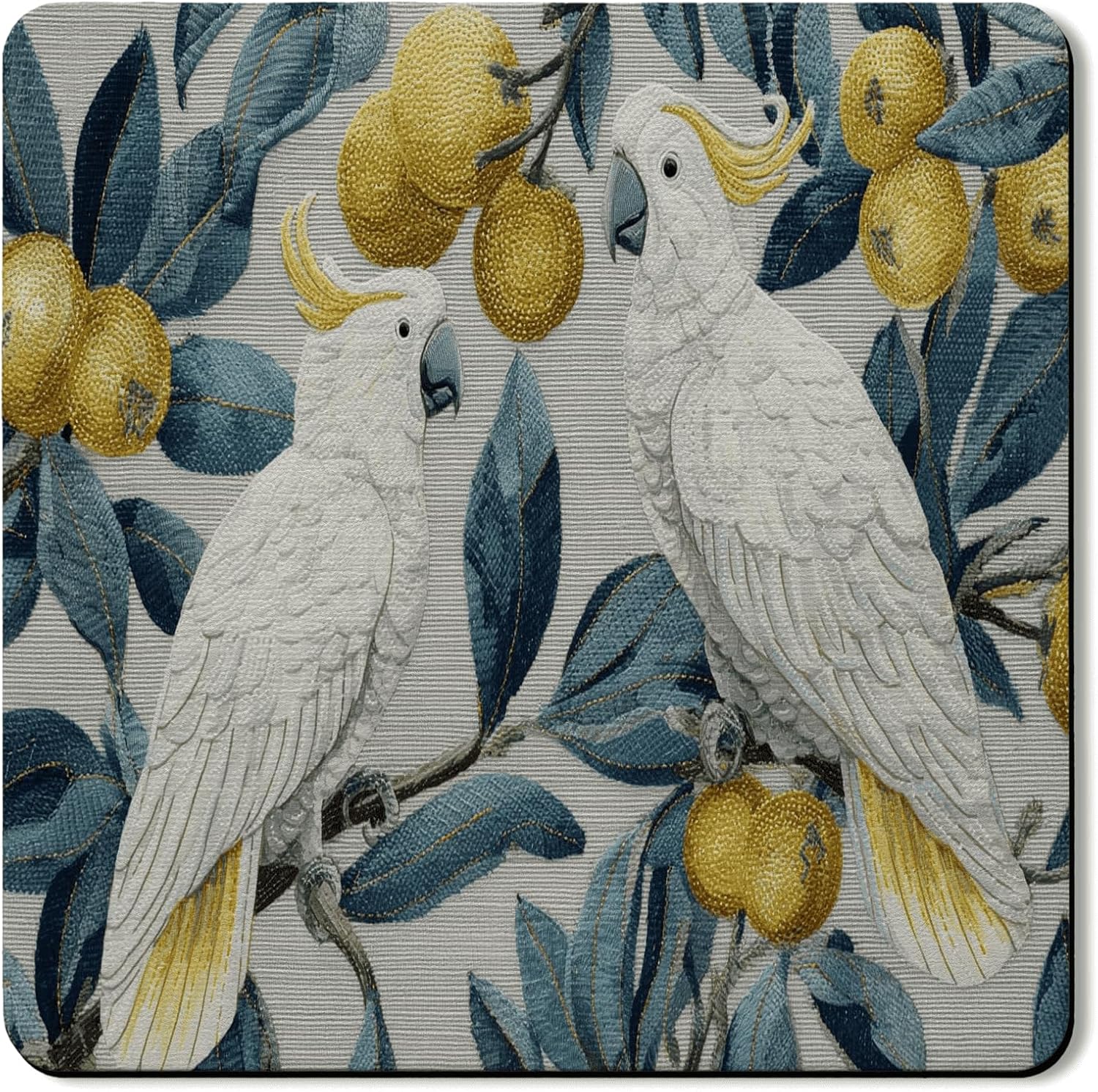 Cockatoo Washer Dryer Top Protector Mat, Tropical Botanical Pattern Dust Cover for Appliances, Vintage Inspired Waterproof Rubber Washer and Dryer Mats for Laundry Room 24x24 Inch