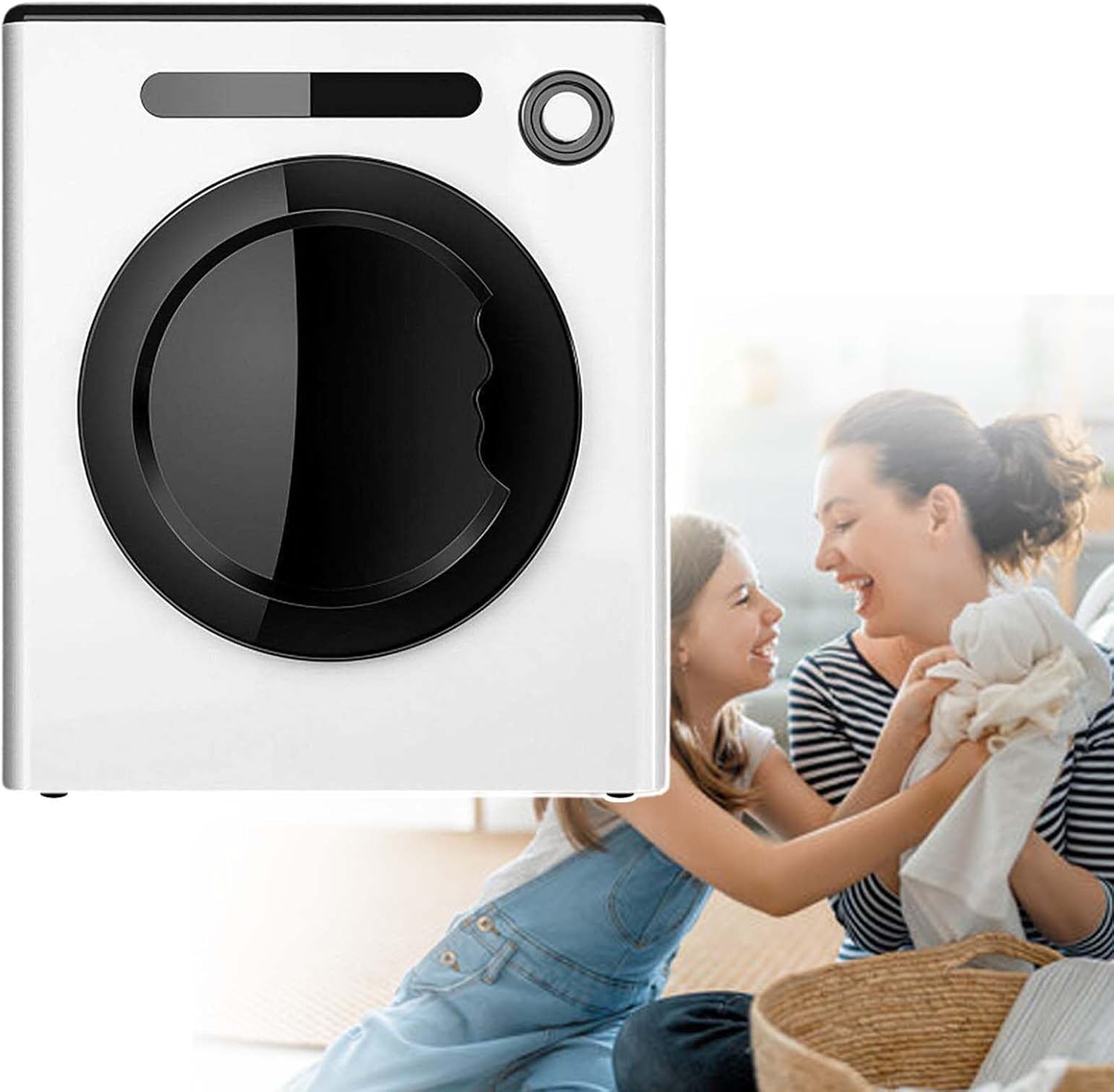 Stainless Steel Inner Drum Clothes Dryer, 4Kg Electric Hot Air Dryer Machine,800W Small 360° Purple Light Tumble Dryer White