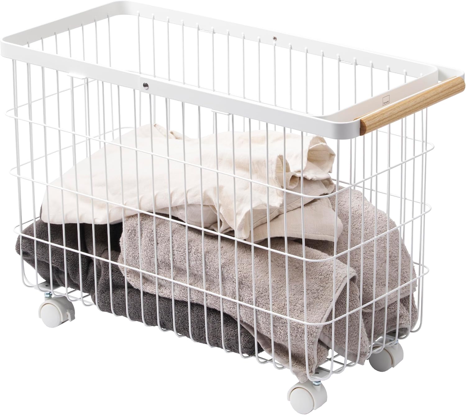Yamazaki Home Tosca Compact Rolling Laundry Basket Cart - Metal Hamper With Wheels And Handle For Easy Mobility - Space-Saving Storage Solution, 15