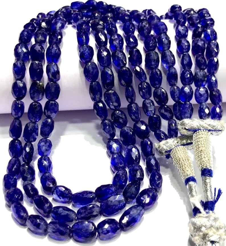 Natural Blue Sapphire Oval facated Beads 5-7 MM 17 inch Long String Jewelry Making Gemstone Beads for Necklace Bracelet