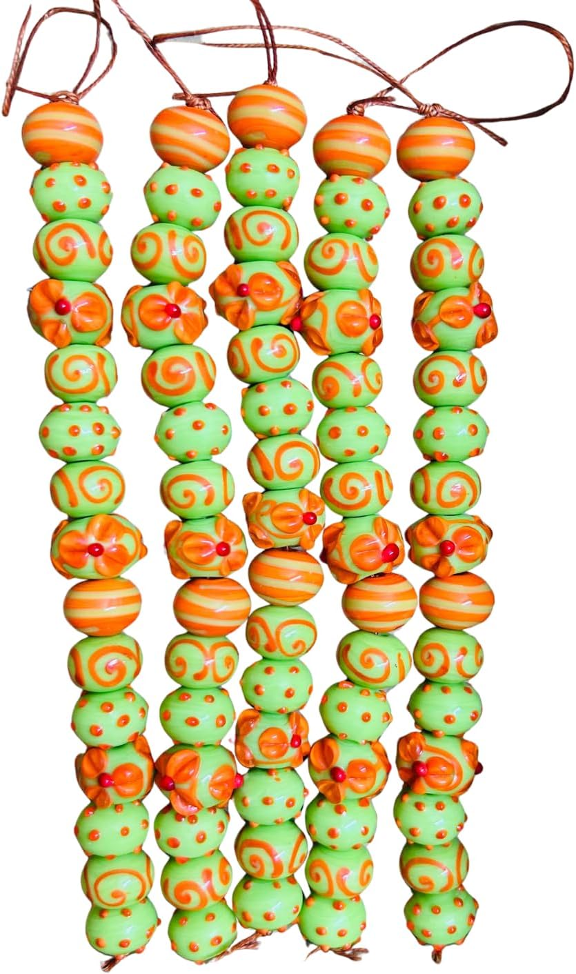 Glossy Light Green & Orange Rondelle Beads 16–18mm | Available in 5 & 10 Strands | Mixed Pattern Acrylic Rondelle Shape Beads for Handmade Jewelry, Bracelets, Necklaces & DIY Craft Projects (10)