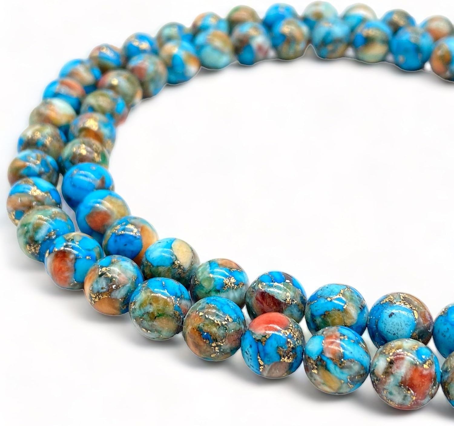 ABCGEMS Mohave Copper Turquoise & Mexican Spiny Oyster Shell Beads (70% 30% Respectively - A Revolutionary Composite Inlay Technique) Native American Style Pow Wow Calibrated Smooth Round 10mm