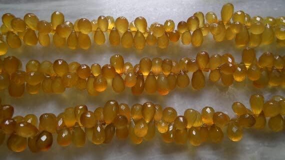 Yellow Chalcedony Faceted Teardrops Shape Briolette Beads-12-14mm-8 Strand