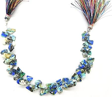 8 inch Strand of Natural Azurite Turquoise 7x10-8x12mm Fancy Faceted briolette Beads for DIY Jewelry Making. |BRIO_00784