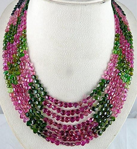 LINE 7 Natural Multi TOURMALINE Facetted HEART Shape Beads NECKLACE 17 Inches 5 MM
