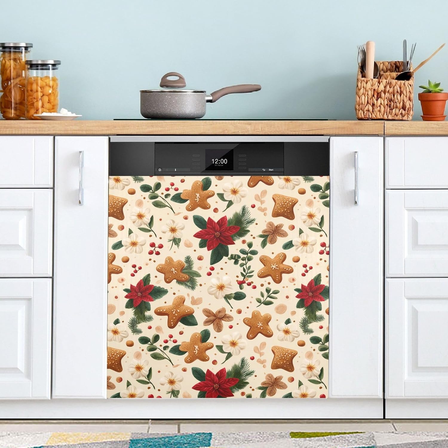 Pfrewn Christmas Winter Magnetic Dishwasher Cover Christmas Xmas Cute Gingerbread Man (92) Fridge Door Covers Kitchen Decal Vinyl Panel Decorative Refrigerator Laundry Appliances 23x26in