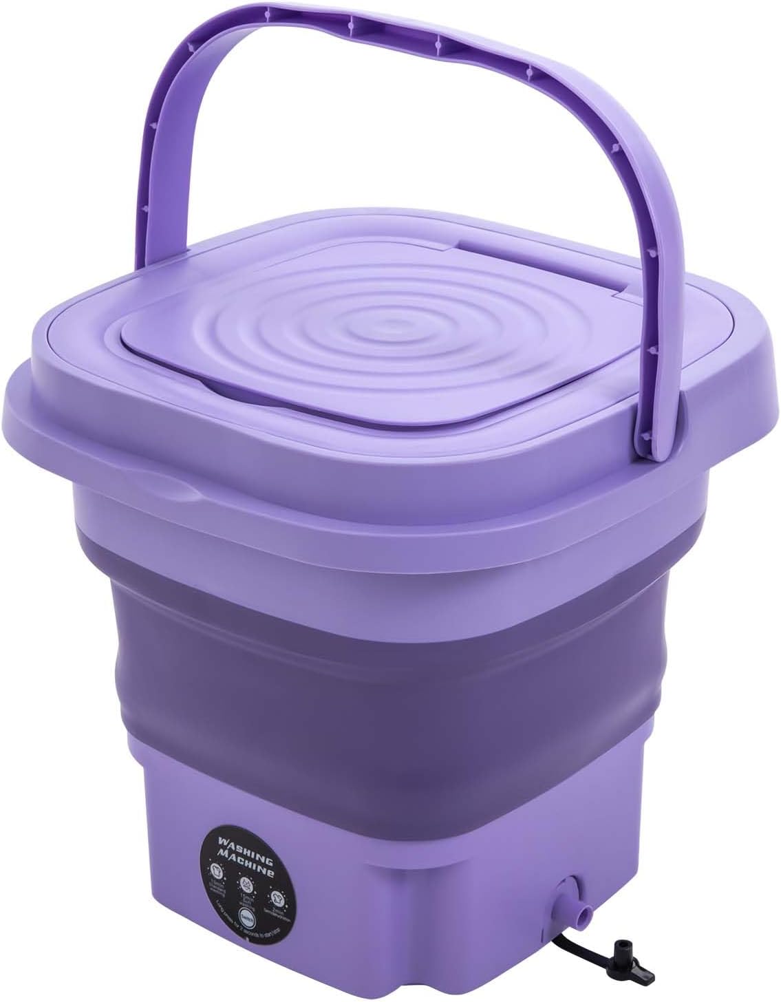 Portable Washing Machine with Drainage Basket, 3 Cleaning Modes, 8L Foldable Mini Washer for Small Clothes, Compact Cloth Laundry Washer for Home/Dorm/RV/Camping Travel (Purple, US Plug)