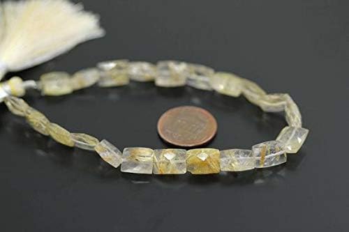 Golden Rutile Faceted Rectangle Chiclet Checker Gemstone Loose Craft Beads Starnd 4 Inch Long 8mm 10mm Code-HIGH-1493