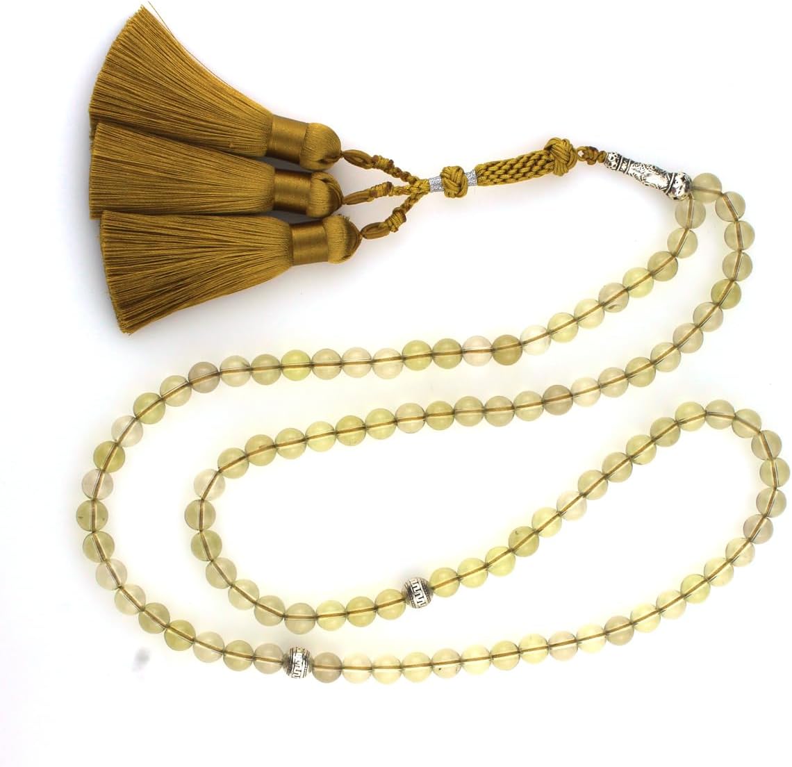 Muslims Islamic Dhikr Tasbeeh Tasbih Prayer Beads, 99 Crystal Citrine Yellow Quartz Beads with Tassel
