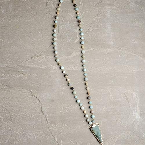 Rosary Chain Beads Necklace Arrowhead Pdant Necklace NM11685 - (Metal Color: Amazonite)
