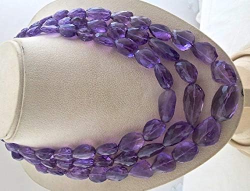 LOVEKUSH LKBEADS Natural Amethyst FACETTED Tumble Beads Necklace 18 INCHES 14-32MM Code-HIGH-46486