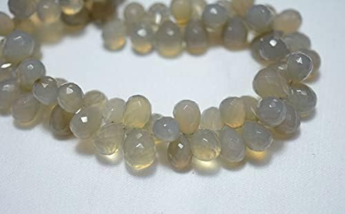10 inch Strand of Natural Chalcedony 6x8-7x9mm Drop Faceted briolette Beads for DIY Jewelry Making. |BRIO_01688