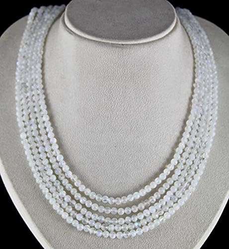 Excellent 5 Line White Moonstone Round Beads Necklace 18 INCHES Strand 5 MM