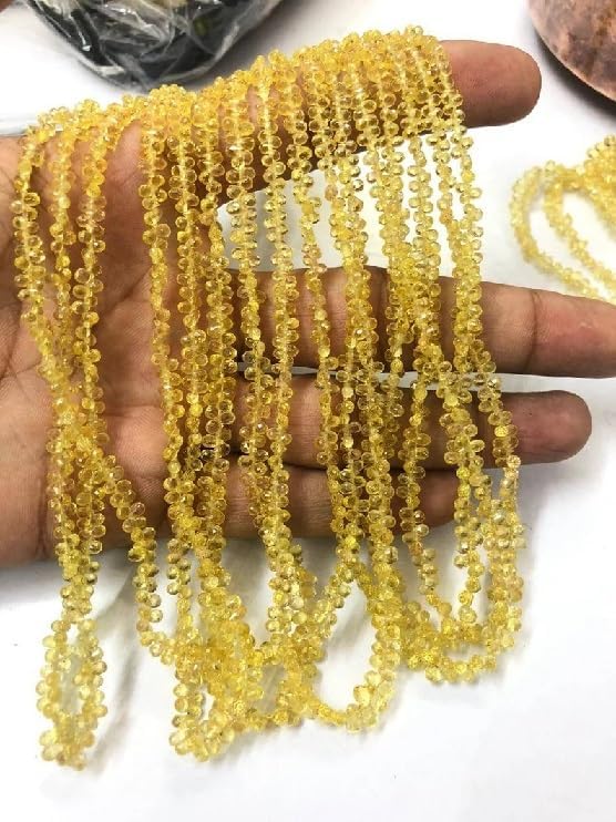 AAA+ Quality Yellow Sapphire Faceted Drops Shape 2x4mm Beads Strand for Jewelry Making Natural Yellow Sapphire Side Cut Drop Minimalist Beads