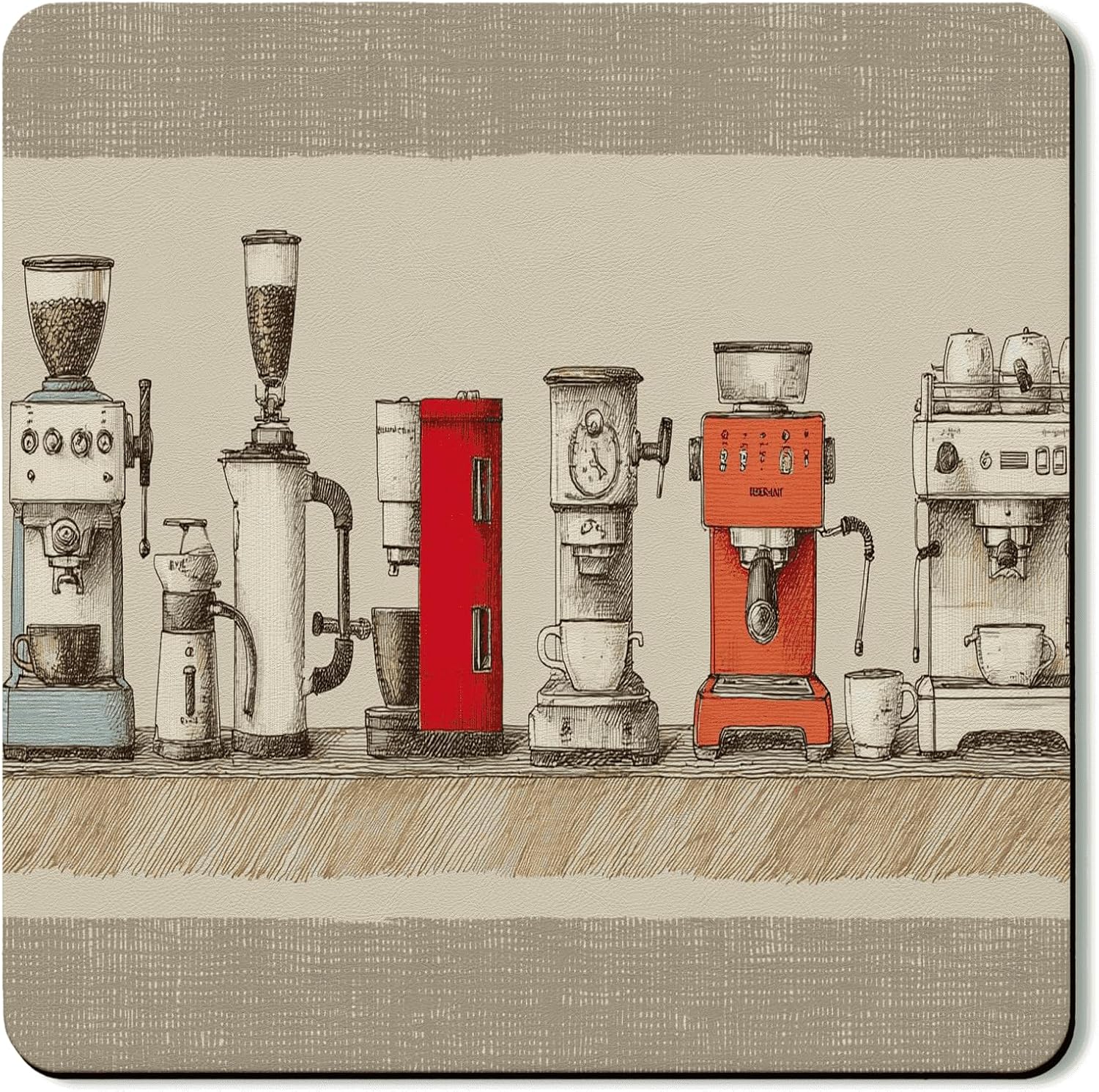 Vintage Coffee Maker Washer Dryer Top Protector Mat, Retro Kitchen Appliance Dust Covers, Coffee Lovers Rubber Anti-slip Waterproof Washer And Dryer Mats for Laundry Room 24x24 Inch