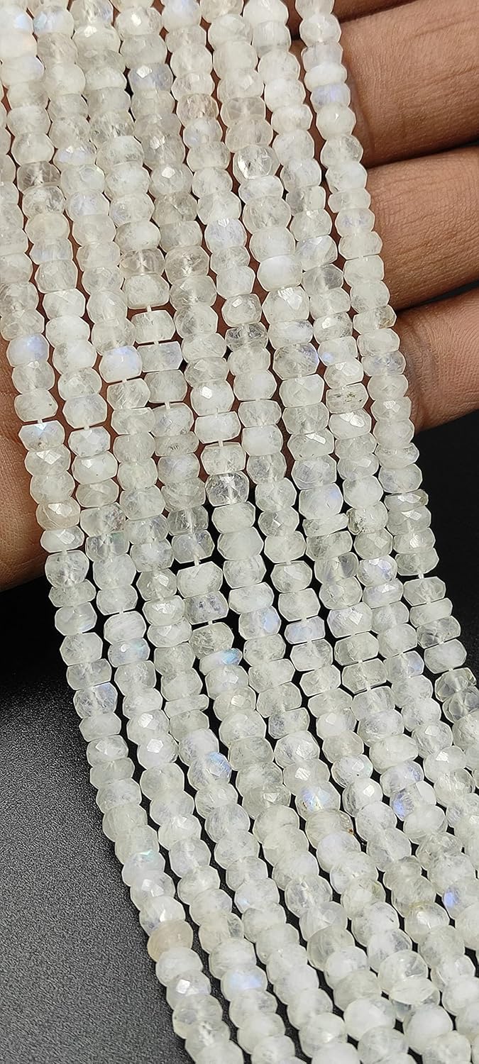 Hanumat Gems Lot of 2 Strand Beautiful Natural White Rainbow Faceted Rondelle Shape Gemstone Beads,Rainbow Rondelle Beads,Rainbow Faceted Beads,5.00-6.00 MM Beads,13 Inches Strand