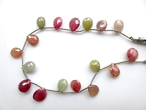 natural multi sapphire faceted briolette beads, huge 11mm to 13mm pink white sapphire pear beads, 8 pieces