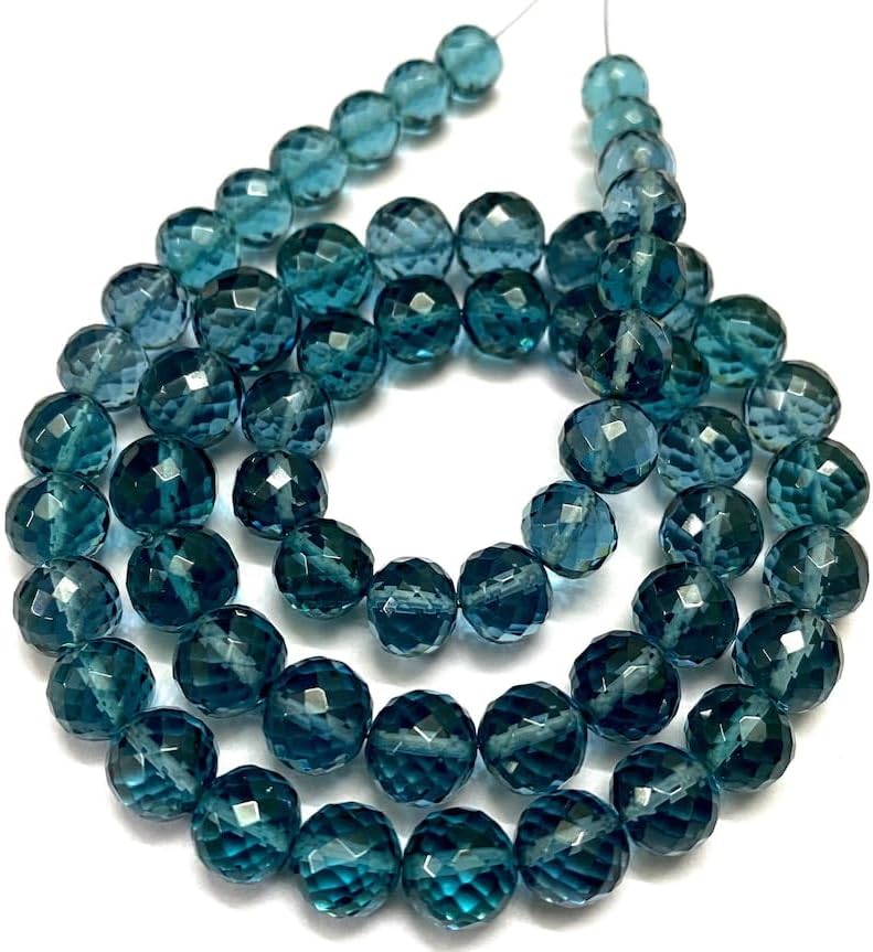 Natural London Topaz Round Faceted Beads 6-7.5 MM 18 inch Long String Jewelry Making Gemstone Beads for Necklace Bracelet
