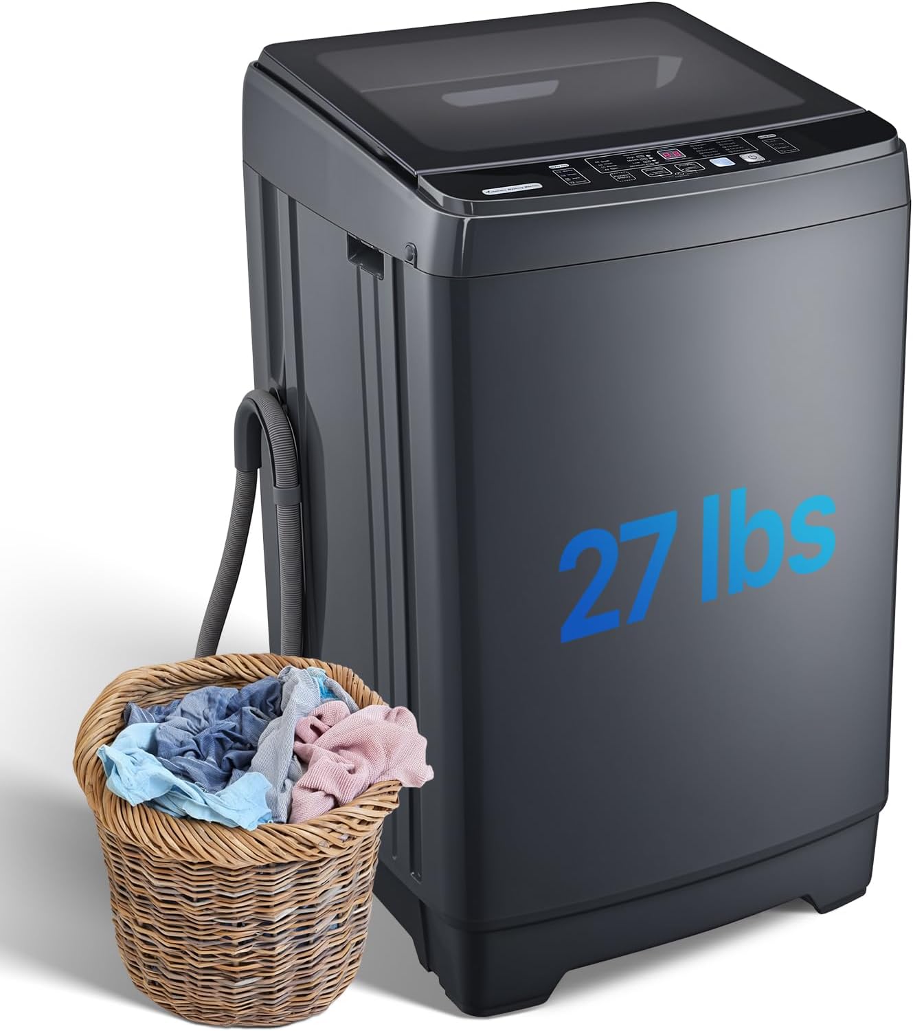 Portable Clothes Washing Machines 27 LBS Full Automatic Washer and Spinner Combo with 10 Program and 8 Water Level, Compact Laundry Wash Machine for Apartment RV Dorm, Grey