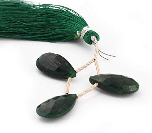 3 pcs rare fine dyed emerald two matching pair briolettes - emerald faceted pear beads 19mm-20mm sb2353