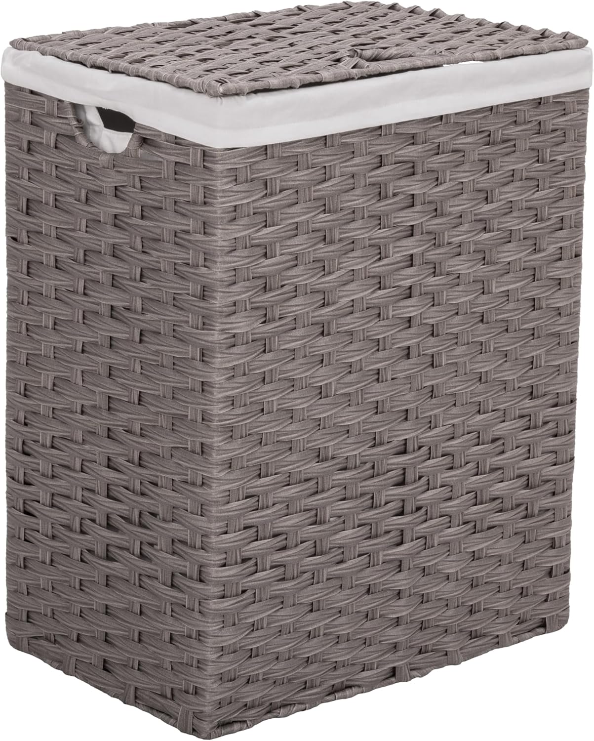 Seville Classics Premium Handwoven Portable Laundry Bin Basket with Carrying Handles, Household Storage for Clothes, Linens, Sheets, Gray, Rectangular Hamper