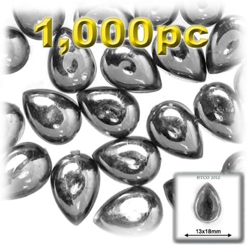 The Crafts Outlet 1000-Piece Acrylic Flatback Cabochons Teardrop Beads, 13 by 18mm, Charcoal Gray