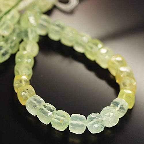 5 Strand Green Shaded Prehnite Faceted Square Box Cube Gemstone Loose Craft Beads Strand 8 Inch Long 7mm 8mm Code-HIGH-26895