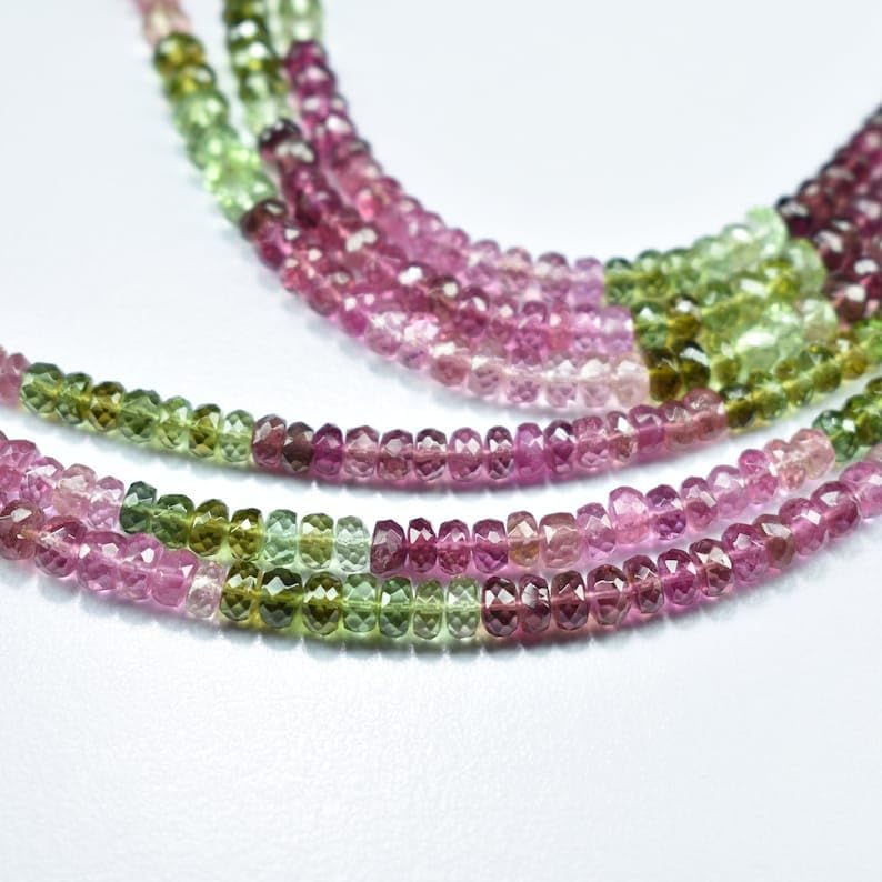 Natural Multi Tourmaline roundella Faceted Beads 4.5mm 16 inch Long String Jewelry Making Gemstone Beads for Necklace Bracelet