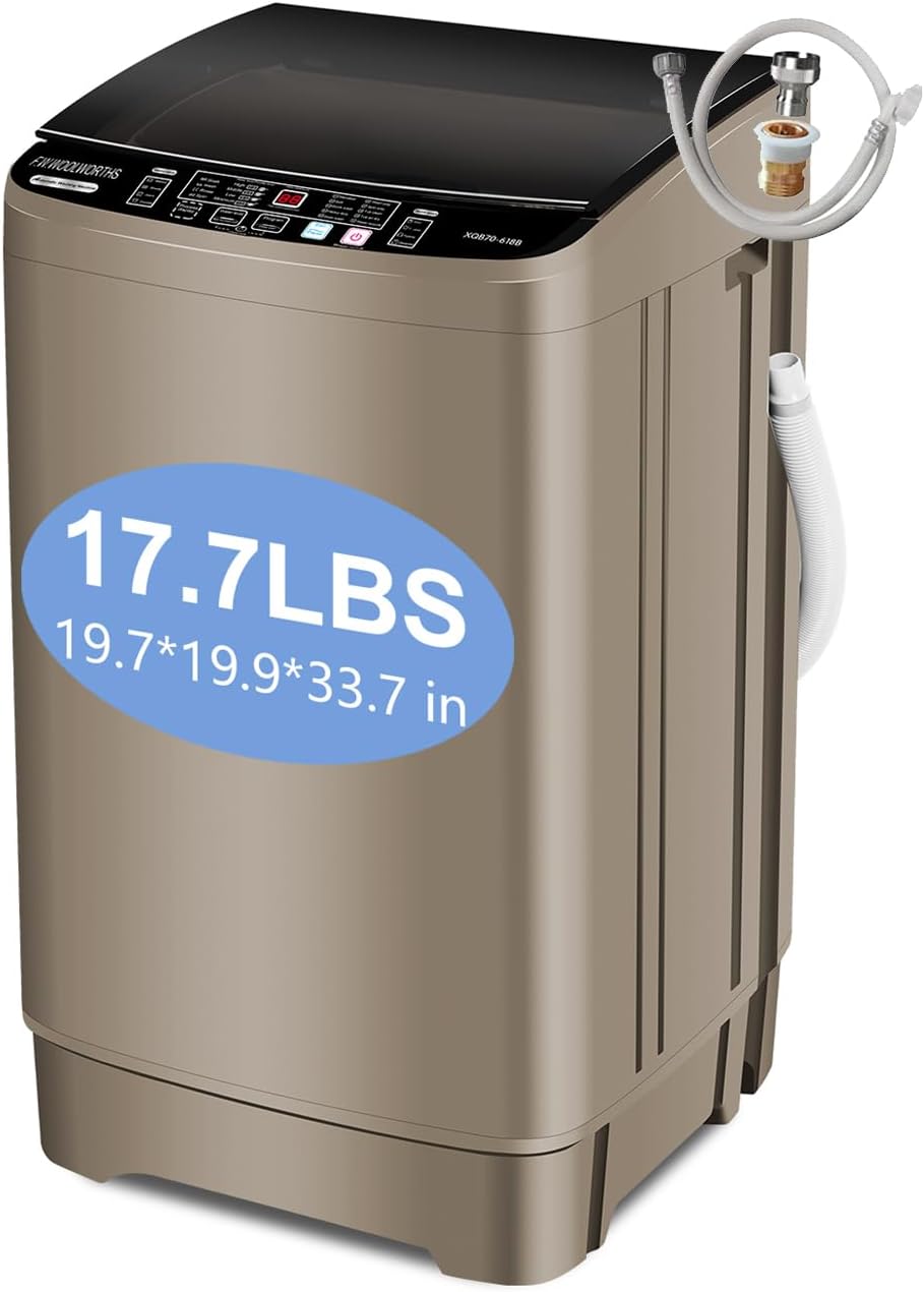 17.7 lbs Full-Automatic Washing Machine with LED Display, Laundry Washer with Drain Pump, 10 Wash Programs 8 Water Levels Washer & Spinner for Home, Apartment, Dorms, Gold
