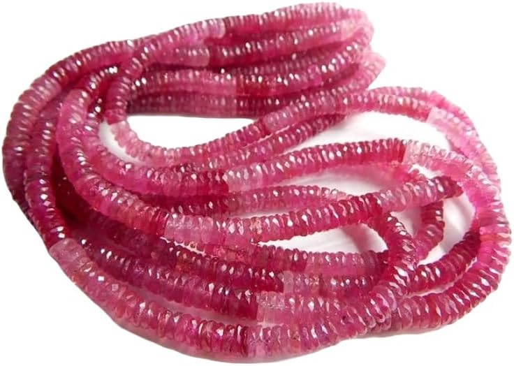 13 inch Strand of Natural gem Pink Sapphire, 5x4mm Wheel Faceted Beads for DIY Jewelry Making. | Beads_06384