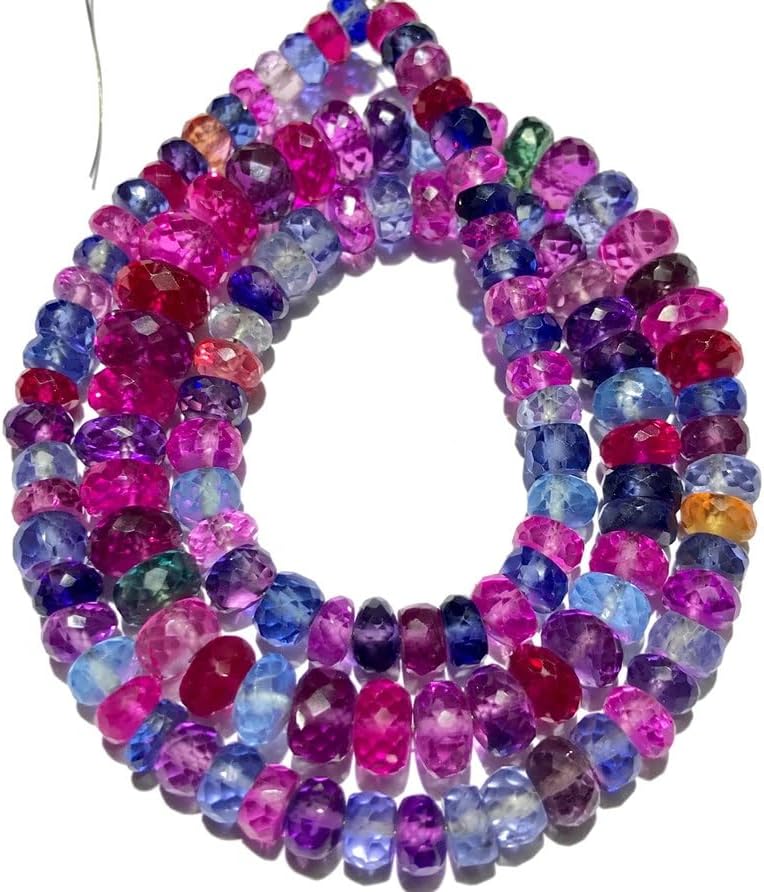 Natural Multi Sapphire roundelle facated Beads 5-7.5 MM 19 inch Long String Jewelry Making Gemstone Beads for Necklace Bracelet