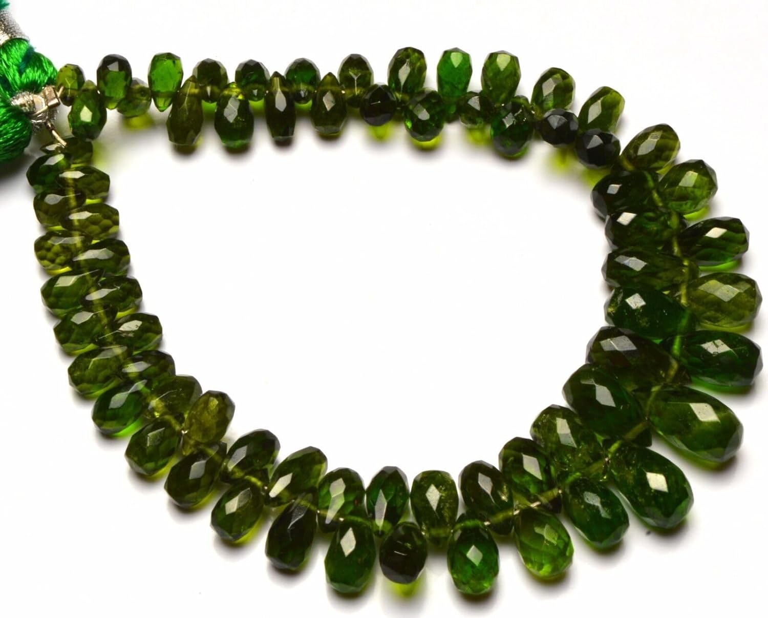 8 inch Strand of Natural Chrome Diopside 3x5-5x9mm Teardrop Faceted briolette Beads for DIY Jewelry Making. |BRIO_02170