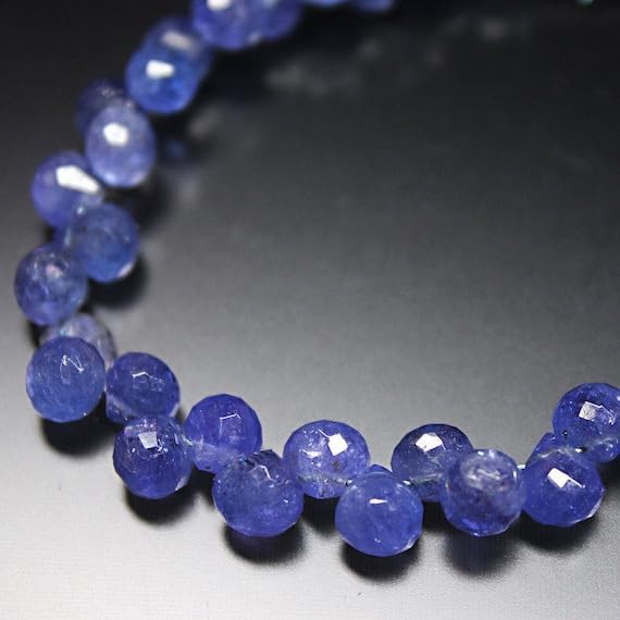 Beads Gemstone Natural Blue Tanzanite Faceted Onion Drop Briolette Loose Gemstone Craft Beads Strand 4 Inch Long 4mm Code-HIGH-25769