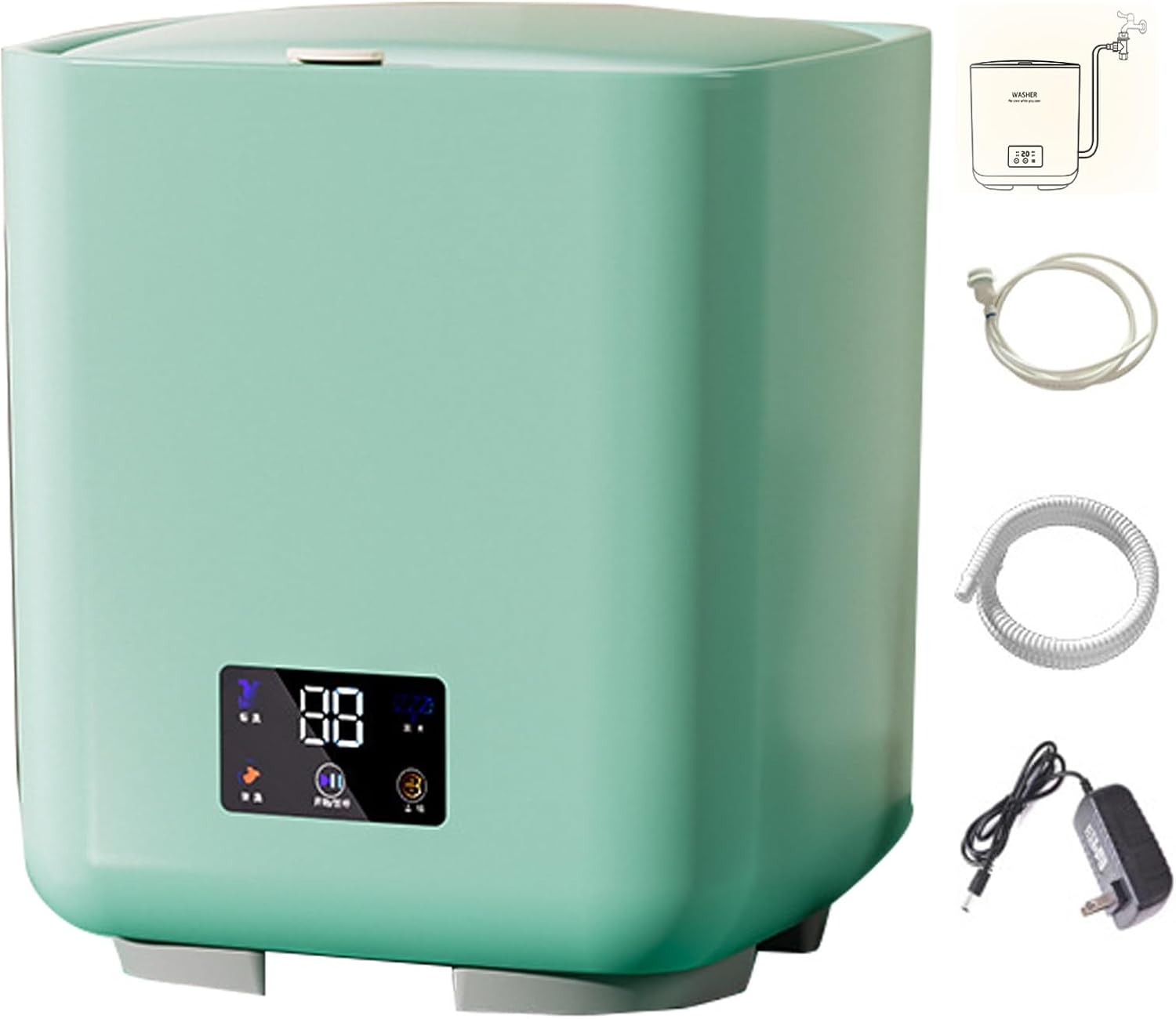 2023 New Automatic Mini Washing Machine Portable Washer with Spin Dry and Blue Ray, 7L Small Laundry Washing Machine - Automatic Water Intake and Drainage (Color : Green)