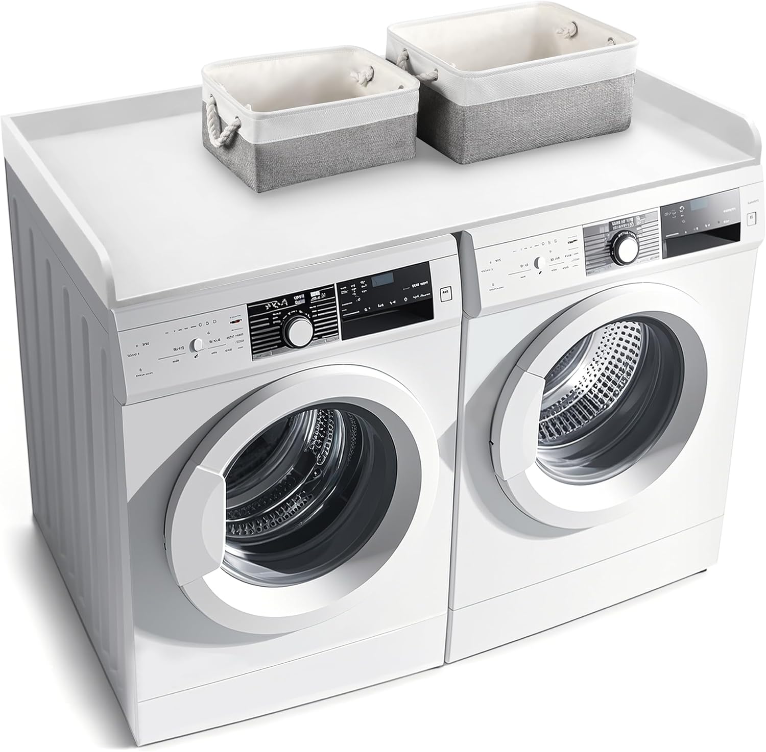 Washer Dryer Countertop with 2 Pack Storage Baskets, Wood Washer and Dryer Countertop with Non-Slip Pads/Edge Rails for Laundry Room Storage and Organization, 27.5