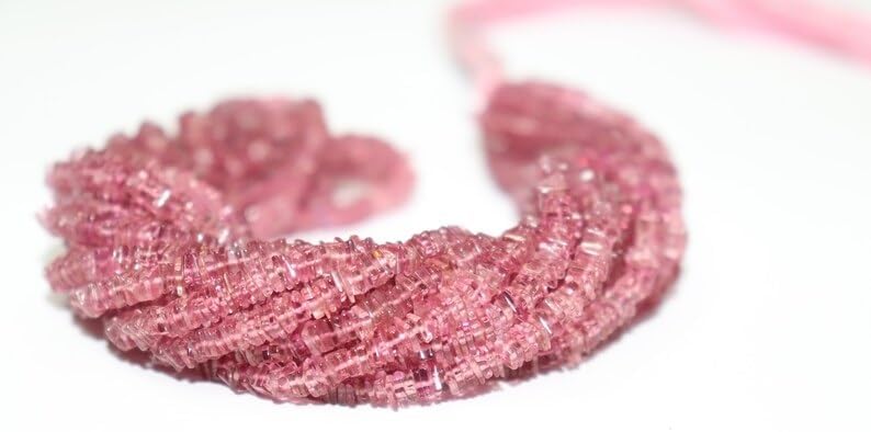 AAA+ Quality Pink Tourmaline Smooth Square 4-5mm Beads Strand for Jewelry Making Natural Pink Tourmaline Plain Heishi Square Wholesale Beads